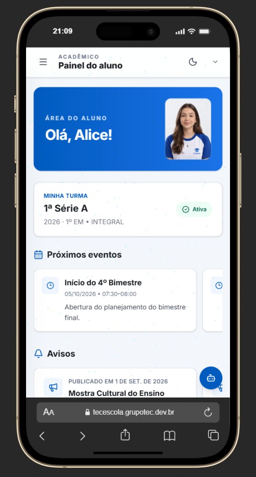 Painel do aluno no celular